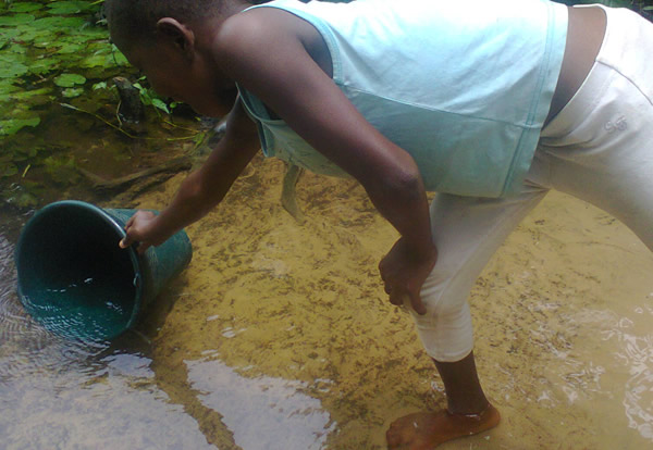 A Child Fetches Water From the Pond.
