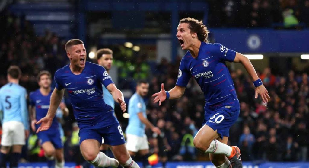 David Luiz celebrating Chelsea score