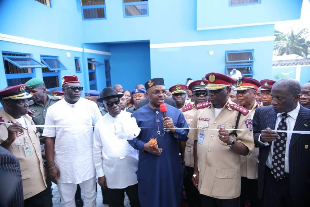 Udom Emmanuel inaugurating the FRSC office