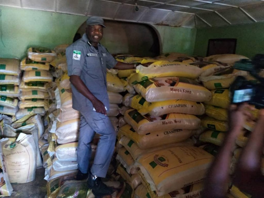 Nigeria Customs Service displaying bags of rice straightnews