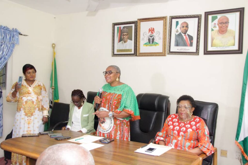 Dr. Ini Adiakpan, Hon. Commissioner (standing), Mrs Margaret Edem, Permanent Secretary (sitting) straightnews