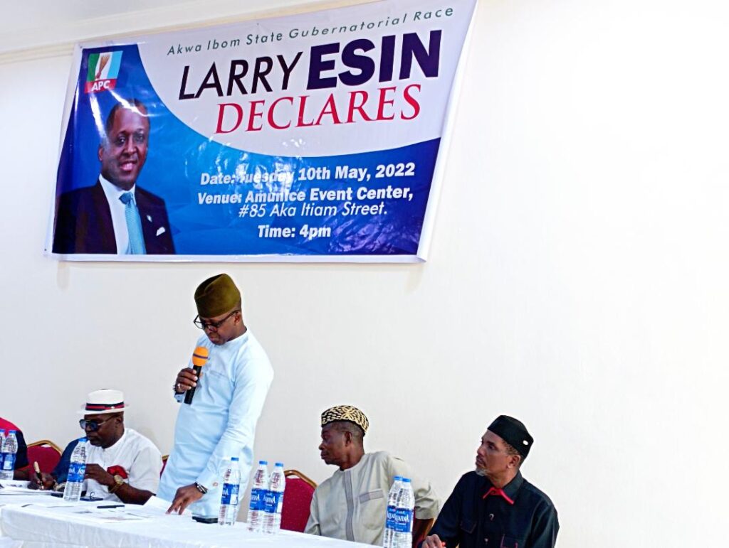 Mr. Larry Esin, the All Progressives Congress (APC) governorship aspirant in Akwa Ibom State, declared to run in the 2023 general election- straightnews