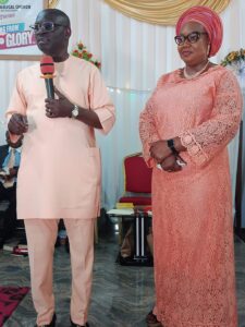 Elder Aniekan Akpan and his wife at the funeral thanksgiving - Straightnews