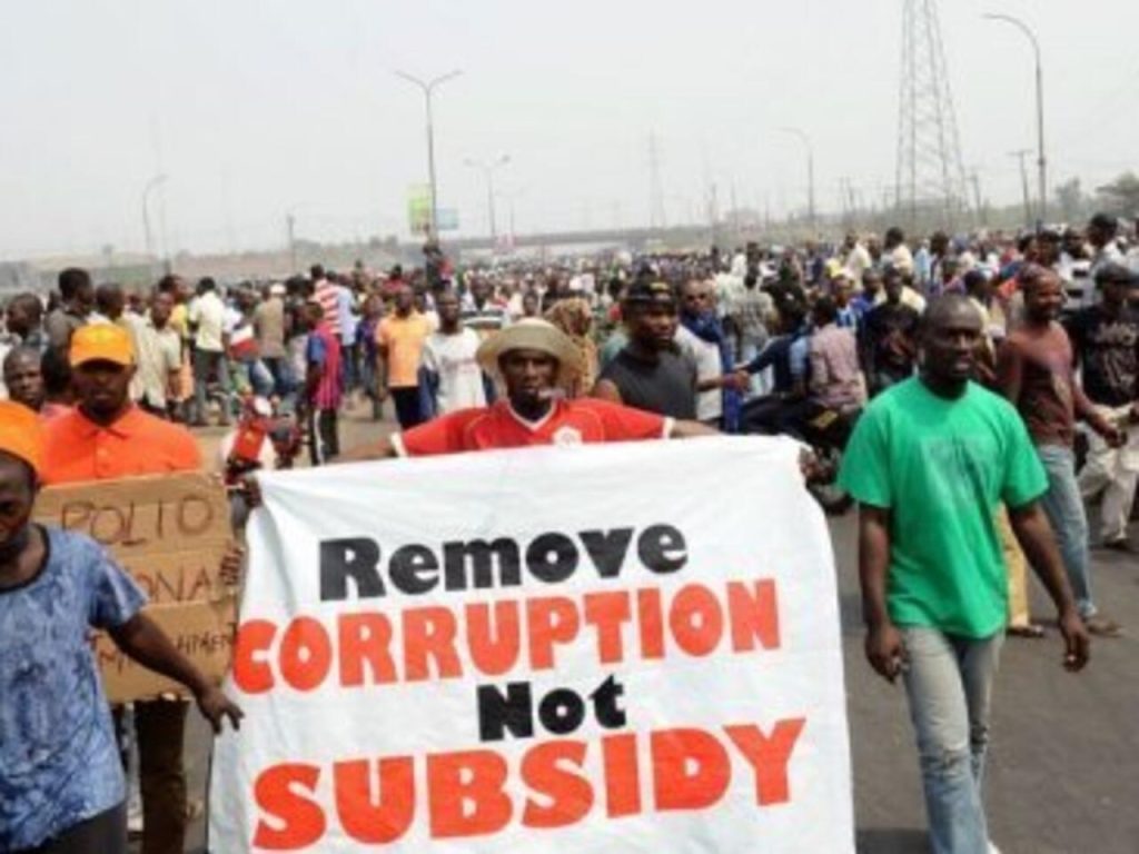 Protesters kicking against fuel subsidy removal in 2012 - Straightnews