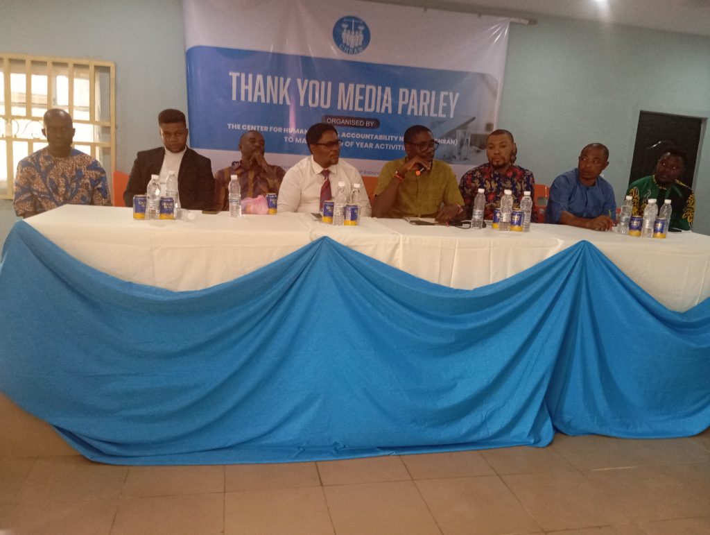 Otuekong Franklyn Isong (5th from left) addressing the press- Straightnews