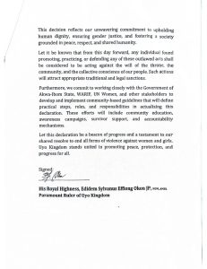 Public declaration against harmful practices in Uyo - Straightnews