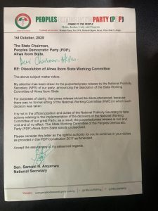 Letter from PDP National Secretary, Sen. Anyanwu - Straightnews