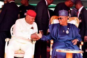 Rt. Hon. Idem (L) exchanging pleasantries with Vice President Shettima (R) - Straightnews