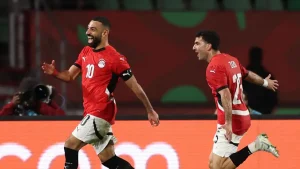 Mohamed Salah (left) netted his 10th goal at the Afcon finals - Straightnews