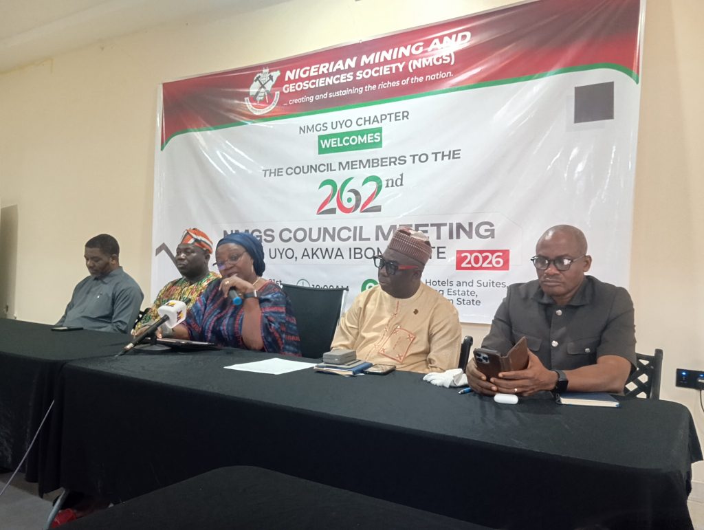 Mining Society Supports FG’s Review of Mining Extant Laws President of NMGS, Rose Ndong addressing the press - Straightnews