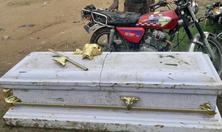 Police arrest cemetery manager, grave digger over Casket Theft in Akwa Ibom Stolen casket and motor cycle - Straightnews