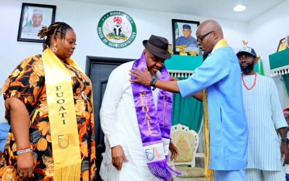 FUOATI Inducts Rep Idem as Distinguished Associate Member Rt. Hon. Unyime Idem being inducted - Straightnews