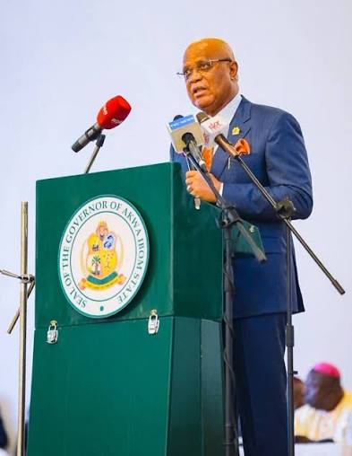 Eno Vows to Disband Socio-Cultural Groups that Promote Tribalism Governor Umo Eno (in blue suit) - Straightnews