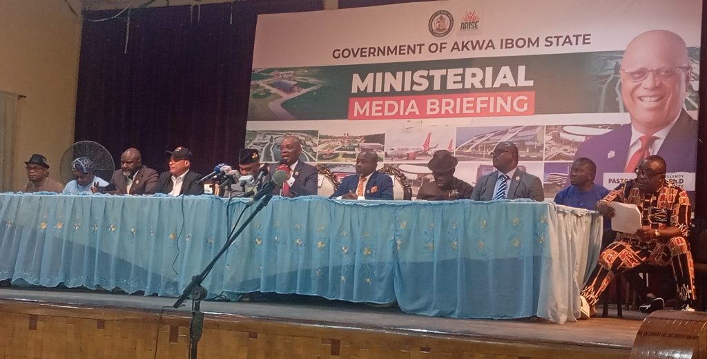 Akwa Ibom Commissioner for Internal Security and Waterways, Dr. Anthony Luke addressing the press - Straightnews